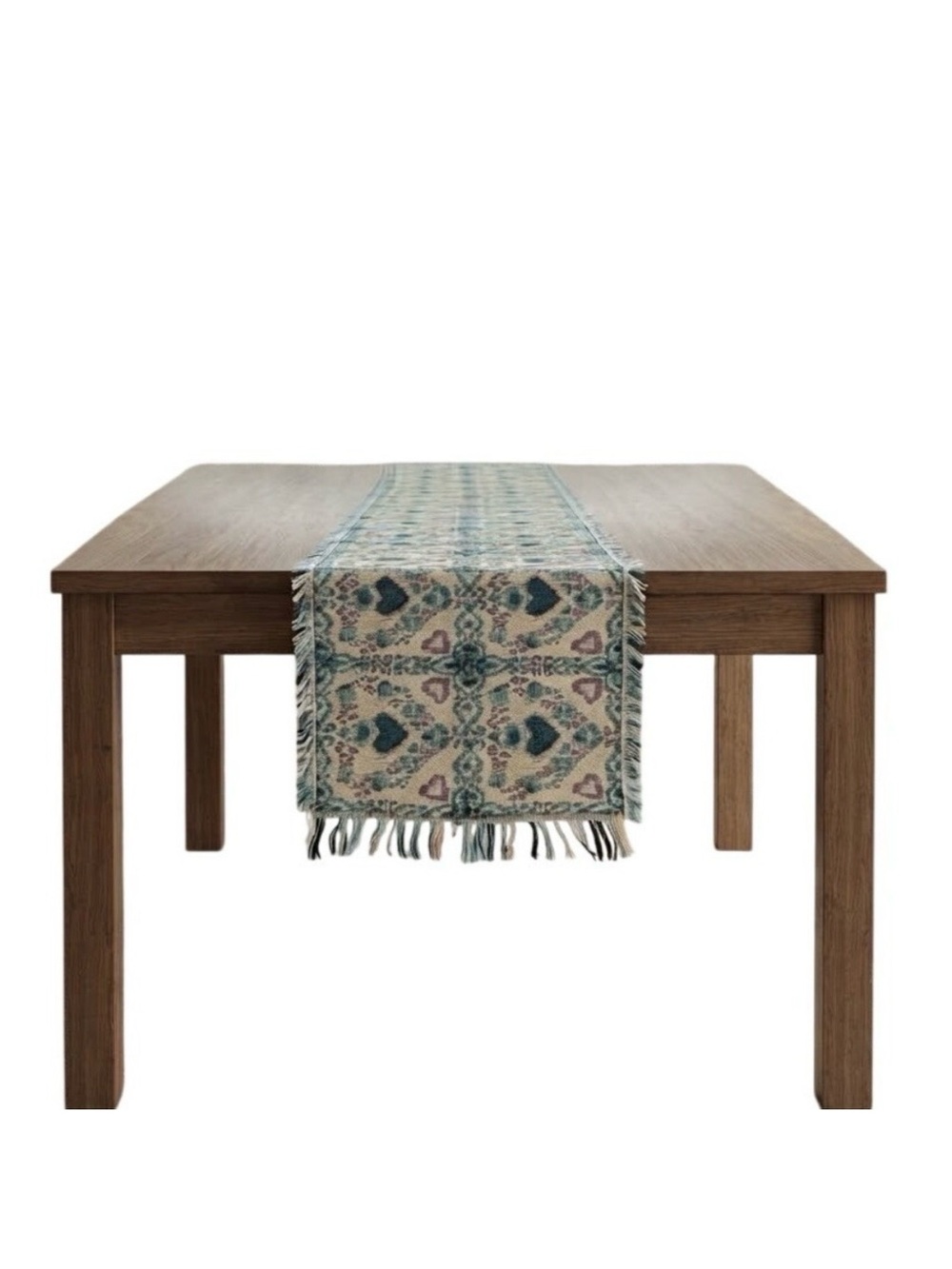 Tapestry Table Runner Woven Fringe Floral Hearts Cottagecore Damask 90s Vintage